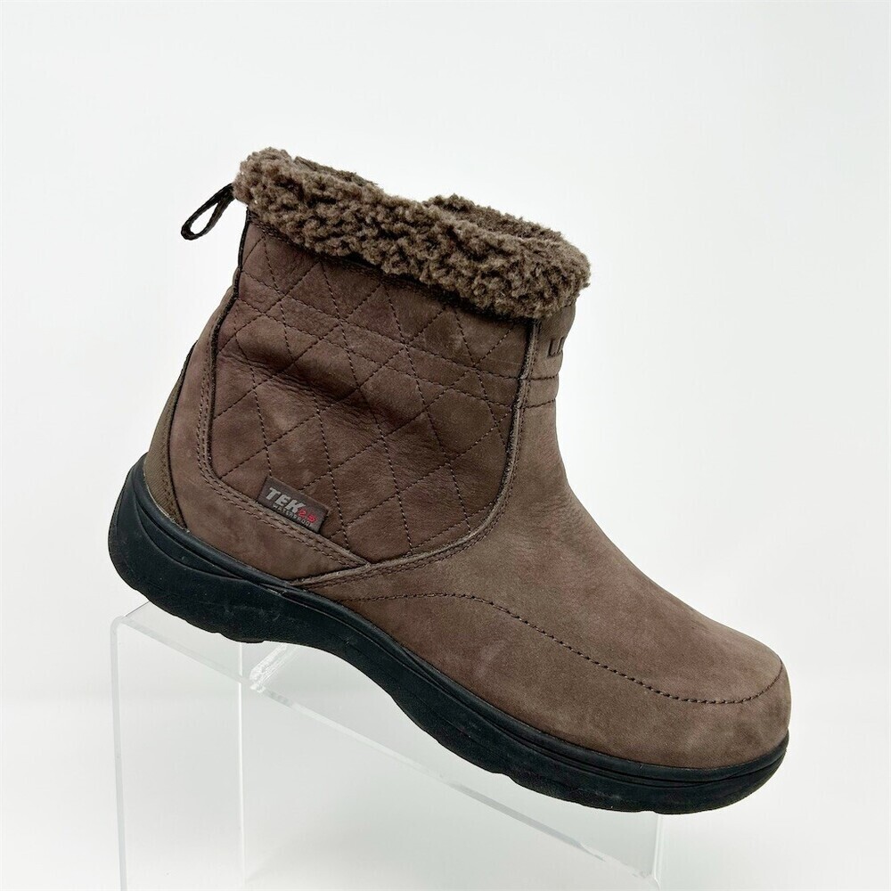 L.L.Bean Tek2 Waterproof Ankle Boots Brown Faux Fur Lined Side Zip Size 8.5